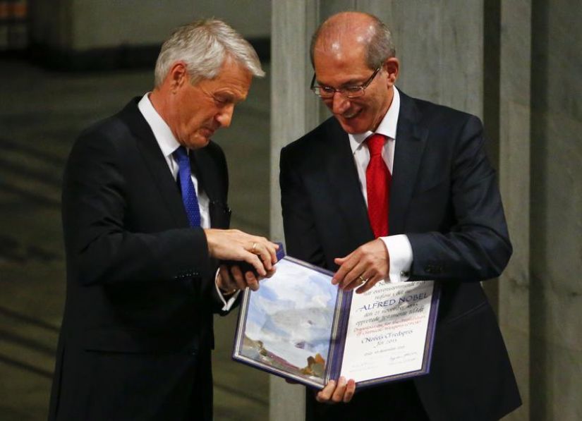 Thorbjorn Jagland and Ahmet Uzumcu, Director-General of the OPCW